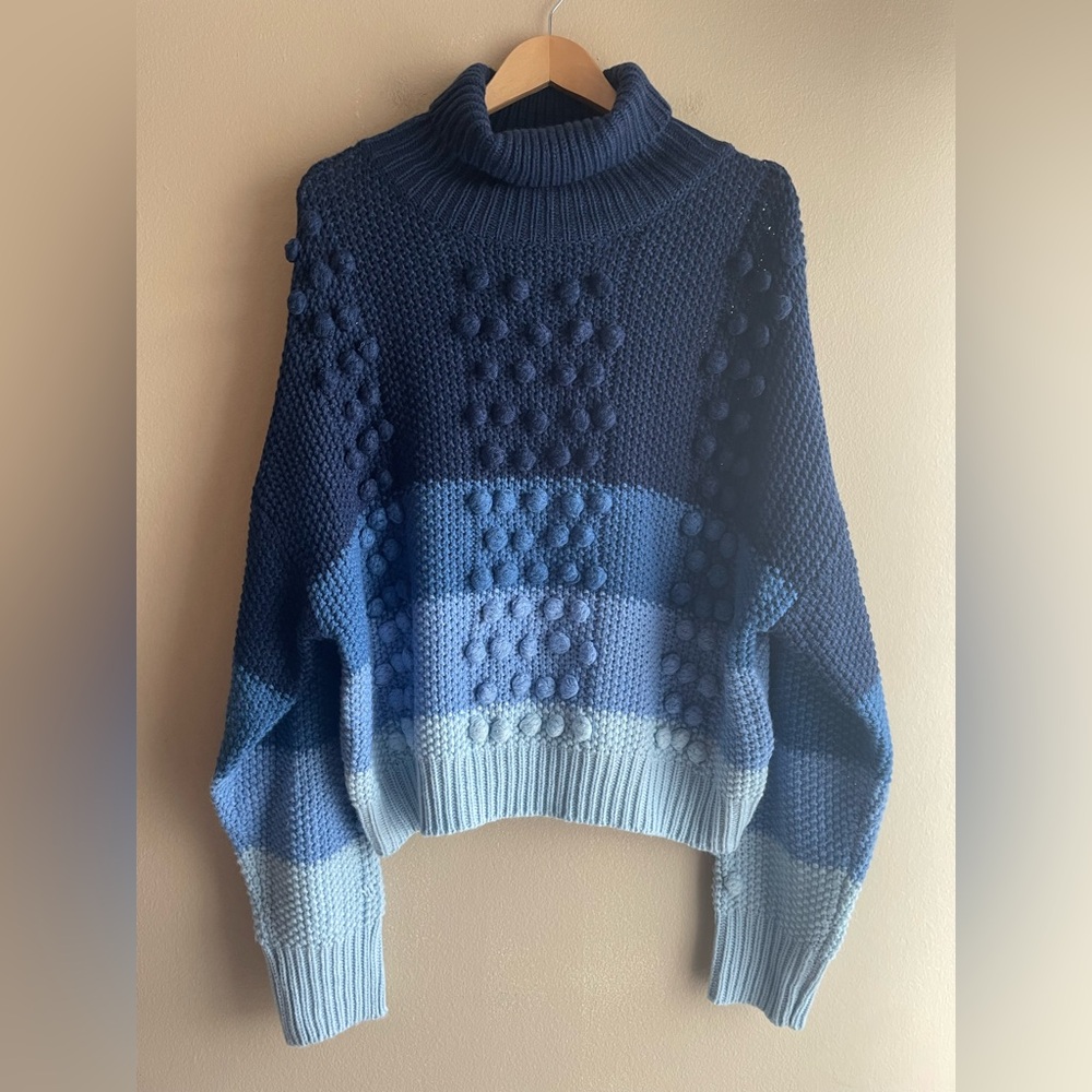 Allison New York Women Chunky Turtleneck Blue Sweater Oversized M-L